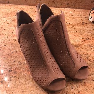 Taupe open toe booties